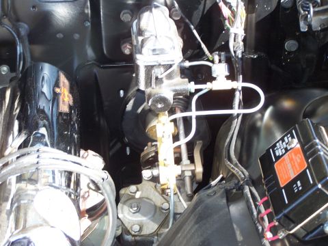 1971 Ford Ranchero - Engine bay detail showing brake master cylinder, proportioning valve, and wiring harness.