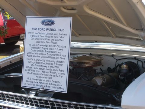 1971 Ford Ranchero - Information sign details the 1961 Ford Patrol Car, its engine, and its history with the Georgia State Patrol.