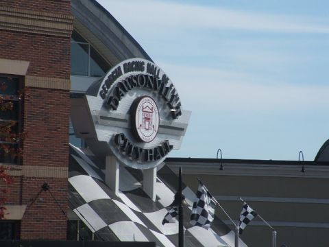 1971 Ford Ranchero - The Georgia Racing Hall of Fame sign in Dawsonville, Georgia, is adorned with racing flags and a checkered pattern.