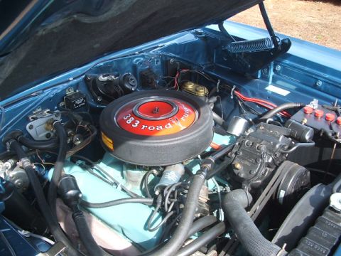 1971 Ford Ranchero - Close-up of a car's engine bay, a prominent air cleaner with "383 Road Runner" text.
