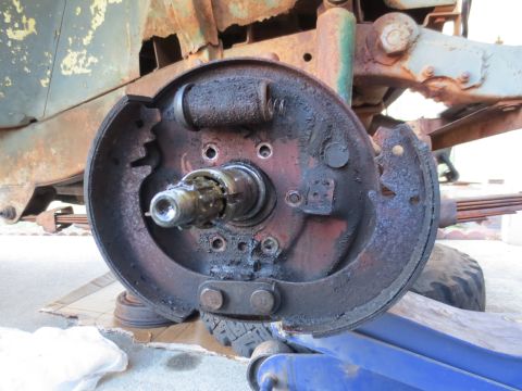 1946 Jeep Willys - This photo shows a close-up of a vehicle's brake drum assembly, likely undergoing maintenance or repair.