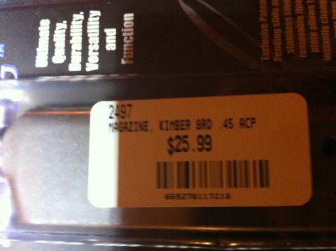 1984 BMW 3 Series - Product packaging shows a price tag for a Kimber .45 ACP magazine.