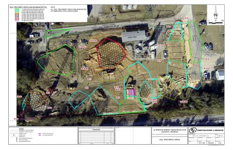 1986 Ford Bronco - This document is an aerial site plan detailing soil treatment and excavation zones for a construction project.
