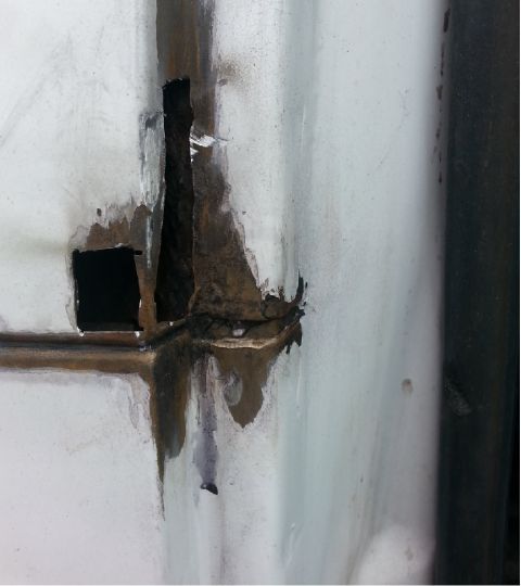 1992 Ford Bronco - all of the rusted metal cut out from the b-pillar. In hind sight I probably should have cut a bigger section out and used a larger patch, b…