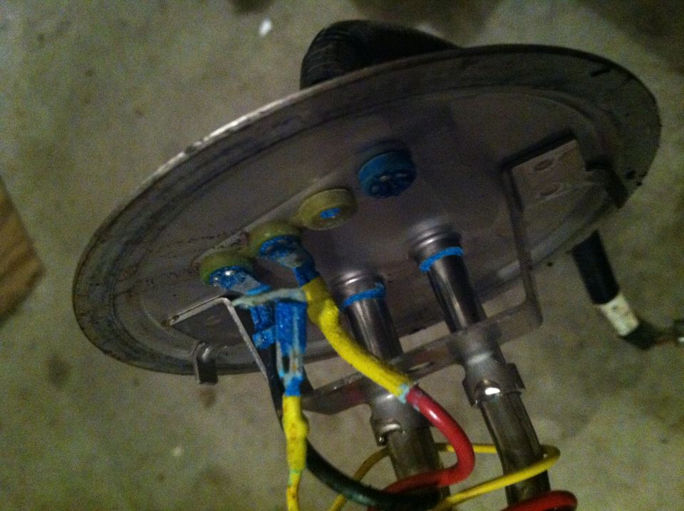 Fuel pump sender assembly with yellow and red wires