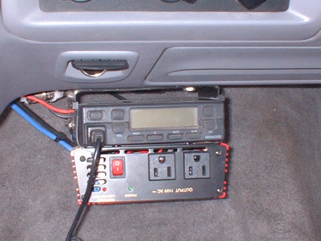 Kenwood radio and power inverter mounted under dashboard