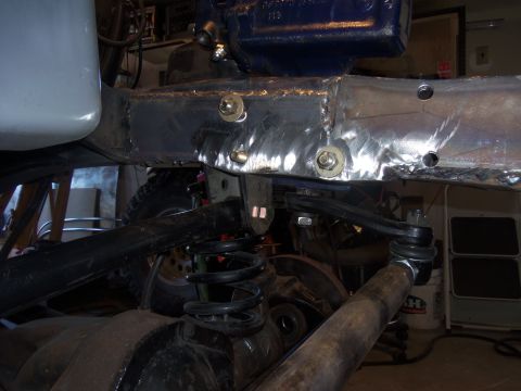 1968 Ford Bronco - Undercarriage view showing suspension parts and frame modifications with visible welding.