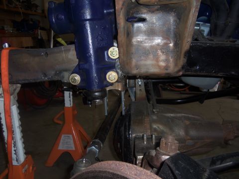 1968 Ford Bronco - This image shows a close-up of the steering and suspension components of a vehicle, likely undergoing maintenance or having undergone maint…