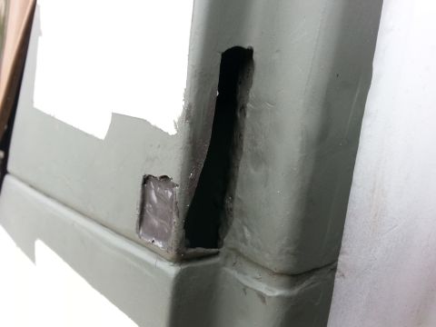 1992 Ford Bronco - one patch in the b-pillar. patch was cut out from the old fender 18 gauge and attached with the cold weld.