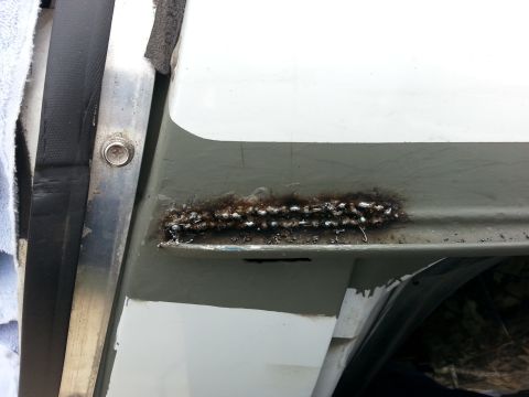 1992 Ford Bronco - here are y booger welds...no it's not pretty..but the the hole is closed up..