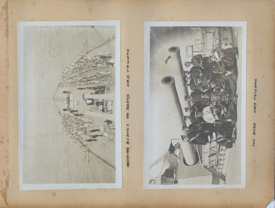 These are pages from a British officer's personal photo album from his time in the Mediterranean Sea during World War 1.  Most of them appear to have been taken in early 1915 during the height of the Dardanelles Campaign, including some on the Anzac beach near Gallipoli.

I'll probably upload some higher-resolution reconstructed versions of the individual photos later.