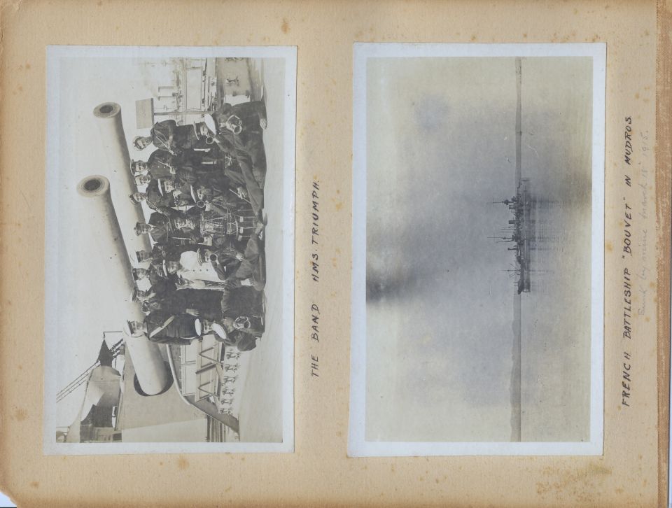 These are pages from a British officer's personal photo album from his time in the Mediterranean Sea during World War 1.  Most of them appear to have been taken in early 1915 during the height of the Dardanelles Campaign, including some on the Anzac beach near Gallipoli.

I'll probably upload some higher-resolution reconstructed versions of the individual photos later.