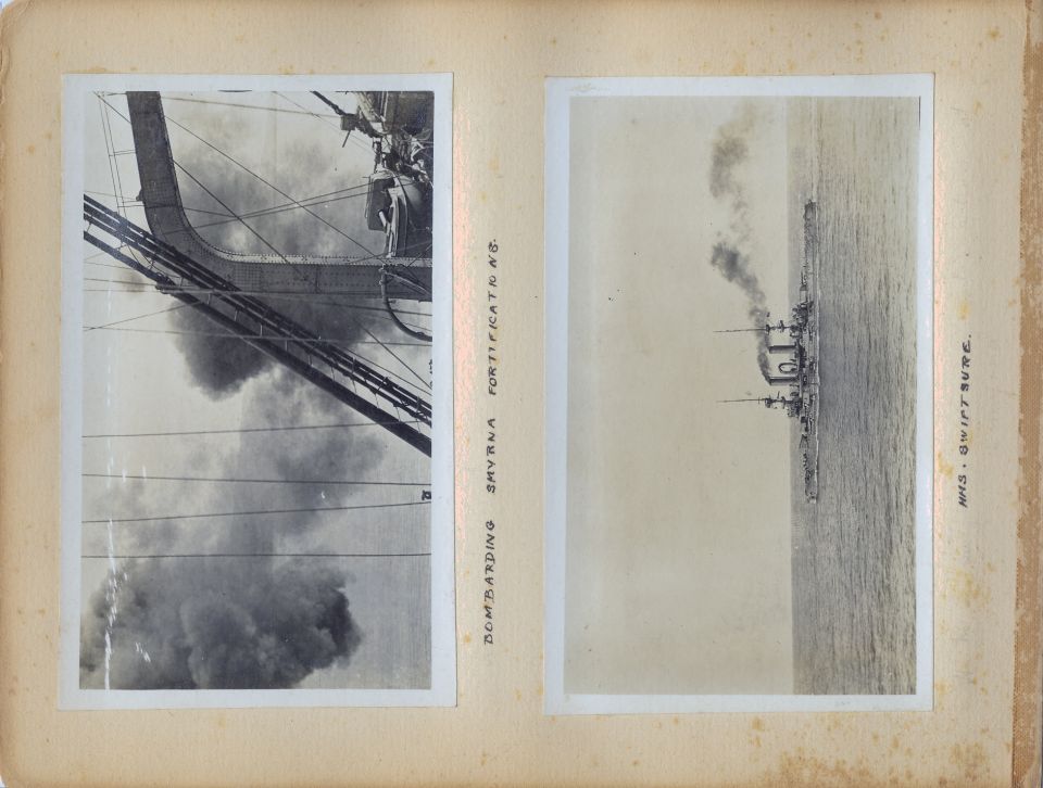 These are pages from a British officer's personal photo album from his time in the Mediterranean Sea during World War 1.  Most of them appear to have been taken in early 1915 during the height of the Dardanelles Campaign, including some on the Anzac beach near Gallipoli.

I'll probably upload some higher-resolution reconstructed versions of the individual photos later.