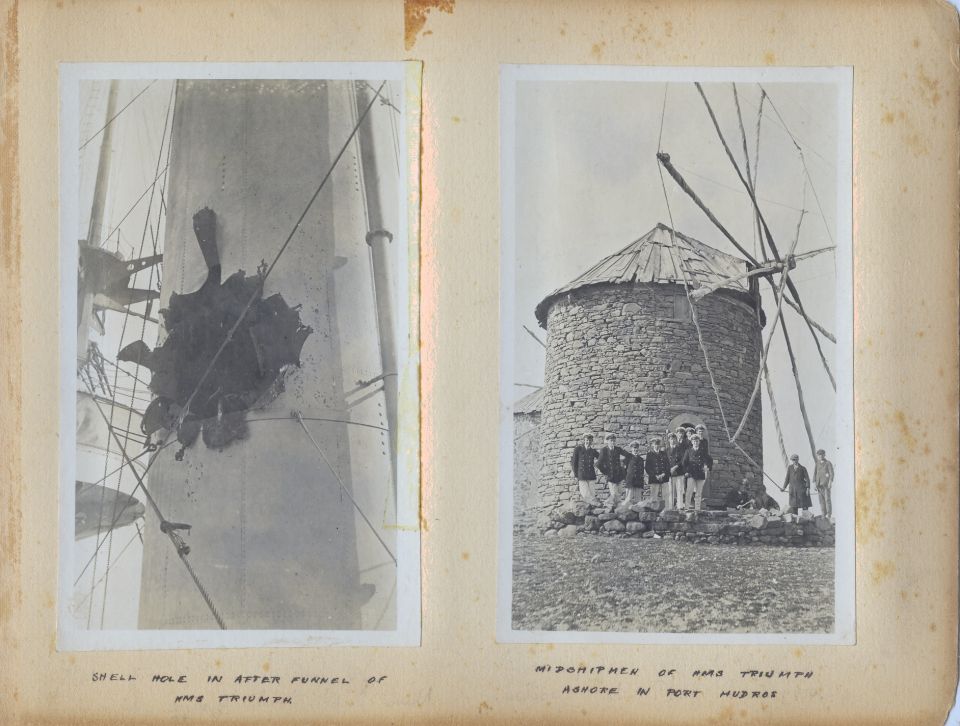 These are pages from a British officer's personal photo album from his time in the Mediterranean Sea during World War 1.  Most of them appear to have been taken in early 1915 during the height of the Dardanelles Campaign, including some on the Anzac beach near Gallipoli.

I'll probably upload some higher-resolution reconstructed versions of the individual photos later.