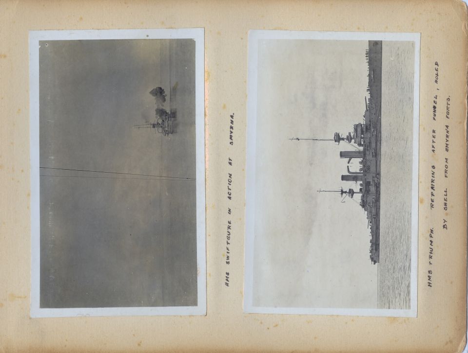 These are pages from a British officer's personal photo album from his time in the Mediterranean Sea during World War 1.  Most of them appear to have been taken in early 1915 during the height of the Dardanelles Campaign, including some on the Anzac beach near Gallipoli.

I'll probably upload some higher-resolution reconstructed versions of the individual photos later.