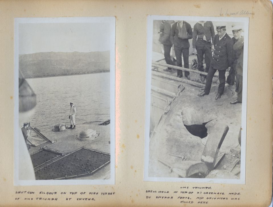 These are pages from a British officer's personal photo album from his time in the Mediterranean Sea during World War 1.  Most of them appear to have been taken in early 1915 during the height of the Dardanelles Campaign, including some on the Anzac beach near Gallipoli.

I'll probably upload some higher-resolution reconstructed versions of the individual photos later.