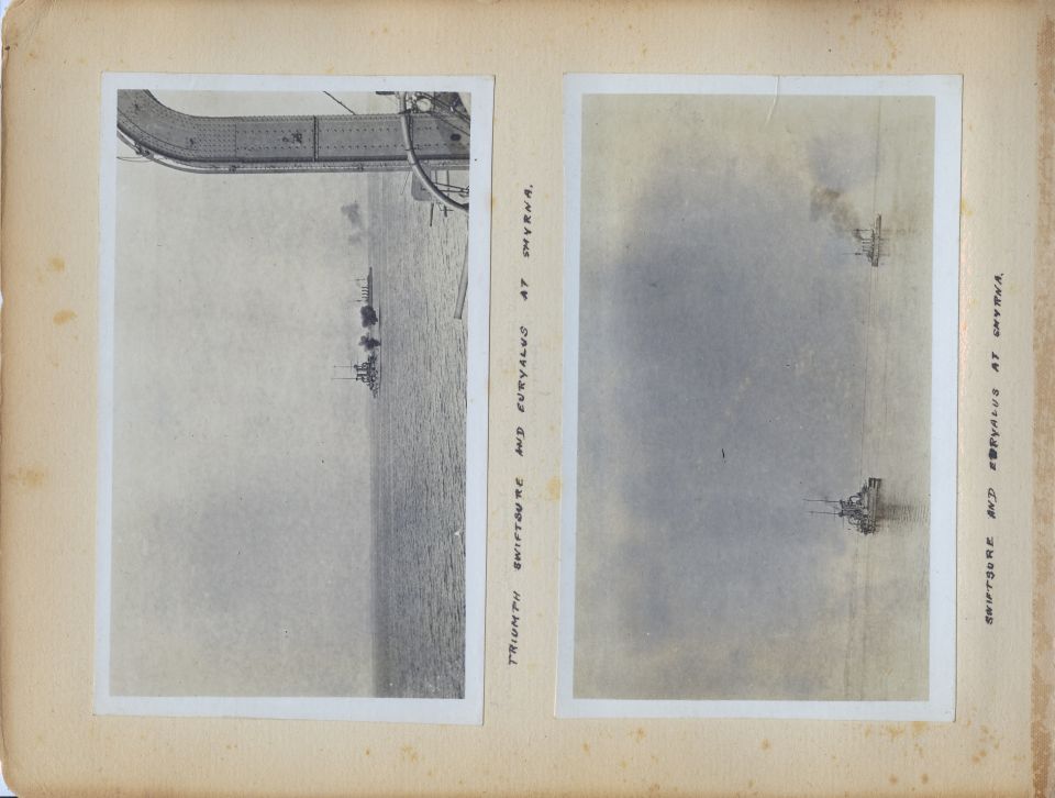 These are pages from a British officer's personal photo album from his time in the Mediterranean Sea during World War 1.  Most of them appear to have been taken in early 1915 during the height of the Dardanelles Campaign, including some on the Anzac beach near Gallipoli.

I'll probably upload some higher-resolution reconstructed versions of the individual photos later.