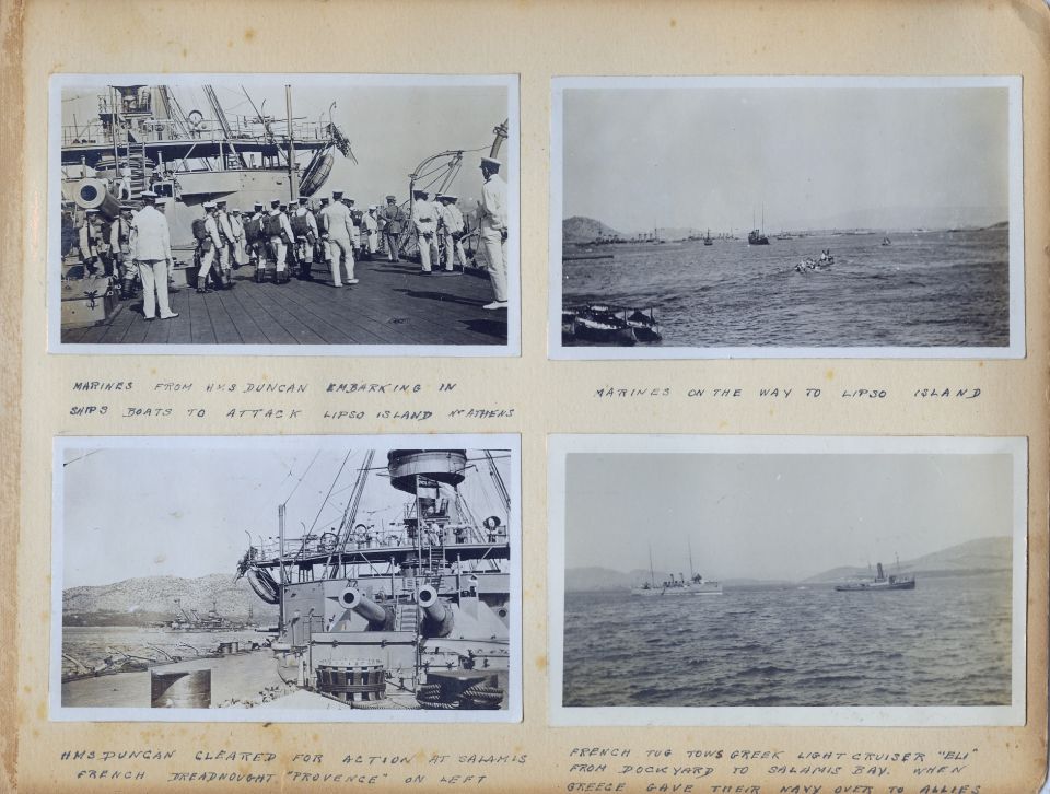 These are pages from a British officer's personal photo album from his time in the Mediterranean Sea during World War 1.  Most of them appear to have been taken in early 1915 during the height of the Dardanelles Campaign, including some on the Anzac beach near Gallipoli.

I'll probably upload some higher-resolution reconstructed versions of the individual photos later.