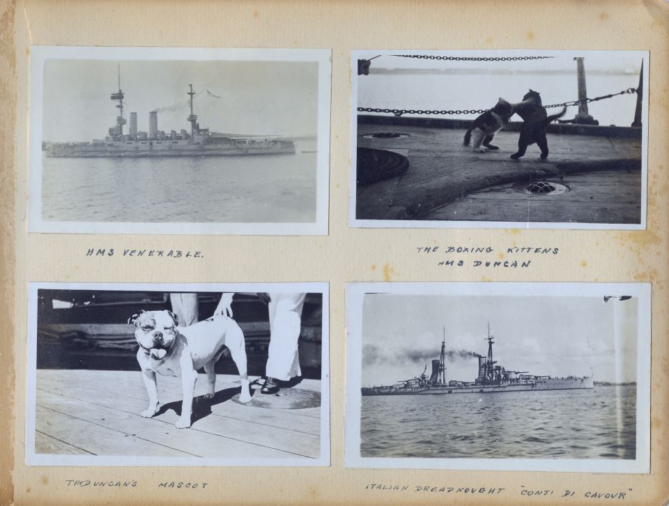 These are pages from a British officer's personal photo album from his time in the Mediterranean Sea during World War 1.  Most of them appear to have been taken in early 1915 during the height of the Dardanelles Campaign, including some on the Anzac beach near Gallipoli.

I'll probably upload some higher-resolution reconstructed versions of the individual photos later.