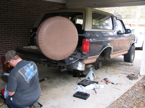 1995 Ford Bronco - my workspace...it's a little cramped in the carport with my big ole bronco in there