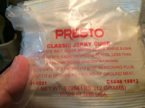 1968 Ford Mustang - A packet of PRESTO CLASSIC JERKY CURE is shown, detailing its ingredients and net weight.