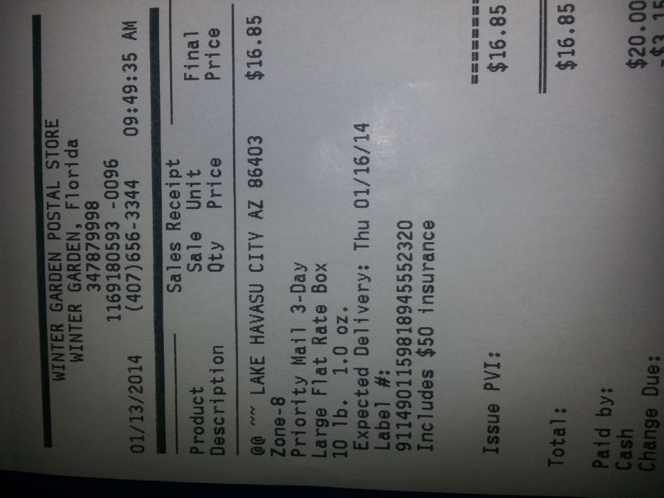USPS postal store sales receipt for a priority mail shipment