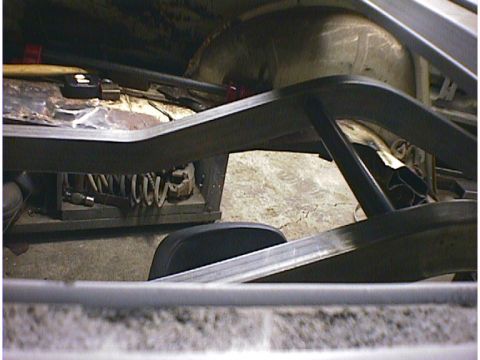 1960 Ford Falcon - Interior view of a car under construction, showing structural elements and tools.