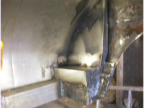 1960 Ford Falcon - This photo shows a section of a vehicle's body that has been welded, indicating repair or modification work.