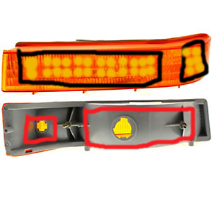 1995 Ford Bronco - Ford Bronco turn signal assembly shown from top and bottom, with markings.