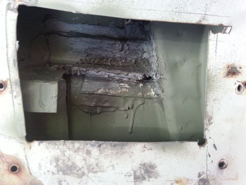 1992 Ford Bronco - Interior shot of the b-pillar...it doesn't look pretty but hopefully the rust won't come back any time soon.