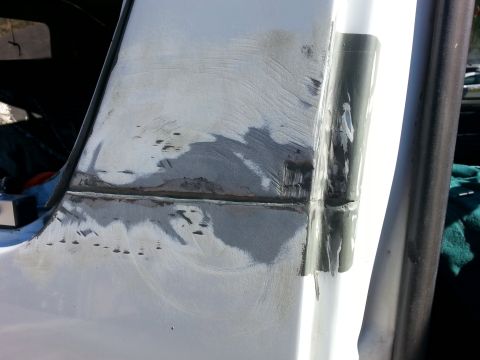 1992 Ford Bronco - roughed up the b-pillar with the D/A sander and some 80 grit..seemed to work pretty well.