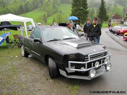 1972 Ford Ranchero - This heavily modified pickup truck features a unique front end with multiple lights and a prominent hood scoop.