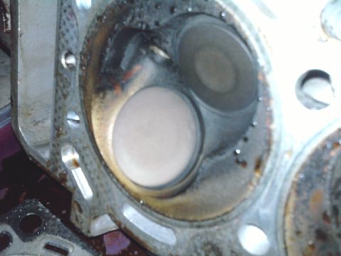 1985 Toyota 4Runner - Close-up view of an engine cylinder head, showing the valves and combustion chamber.