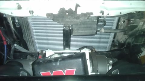 1985 Toyota 4Runner - Close-up view of the front of a vehicle, showing the radiator and associated components.
