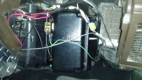 1985 Toyota 4Runner - This photo shows the interior of a vehicle, focusing on the HVAC system and its associated wiring.