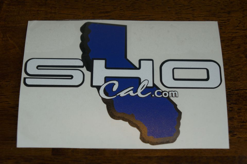 Sticker with SHO text and California outline with Cal.com text