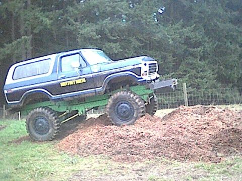 1978 Ford Bronco - This lifted 1978 Ford Bronco is shown off-road, navigating a dirt terrain.