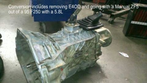 1996 Ford Bronco - Manual ZF5 transmission part shown, with text indicating a conversion from an E4OD.