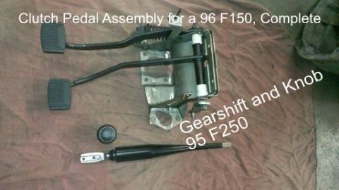 1996 Ford Bronco - This image displays a clutch pedal assembly and gear shifter, identified as parts for a 1996 F150 and 1995 F250.