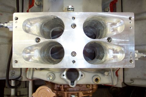 1972 Ford Ranchero - Close-up of a supercharger intake manifold, showing its four intake ports.