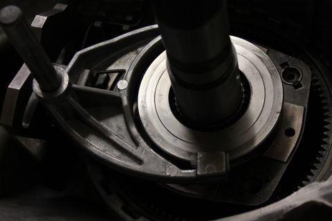 1995 Ford Bronco - Close-up view of internal components within a vehicle's transfer case assembly.