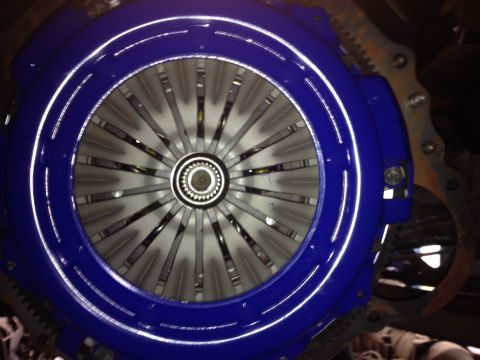 1981 Ford LTD - Flywheel, pilot bearing, clutch disc, and pressure plate all installed. That's a Spec pressure plate and Centerforce Dual-Friction disc. I…
