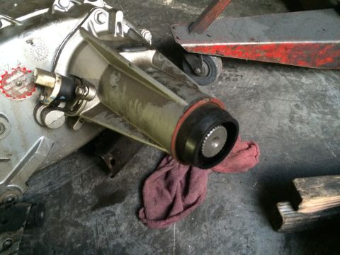 1997 Dodge 3500 - Transfer case output shaft assembly with seal and splines visible.