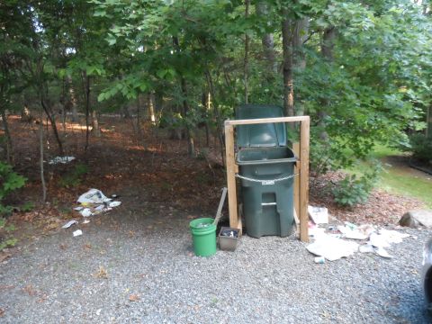 1971 Ford Ranchero - A scene depicting outdoor trash cans and scattered refuse in a wooded environment.