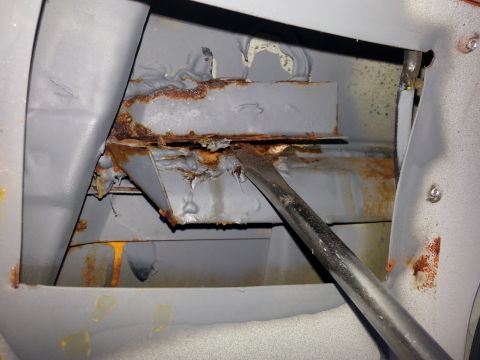 1992 Ford Bronco - fortunately, both of the reinforcement panels pulled right off..there goes the top..and I think I'll be able to reuse the bottom one..