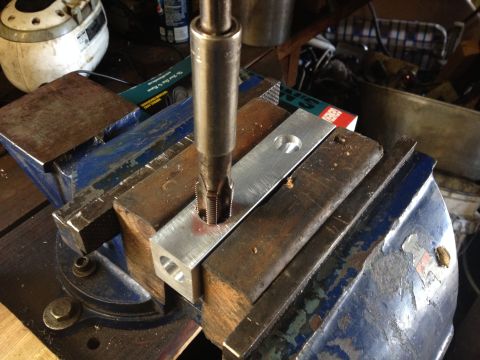 1981 Ford LTD - Starting the tap. Long extension and socket make it easy to keep the tap straight when starting.