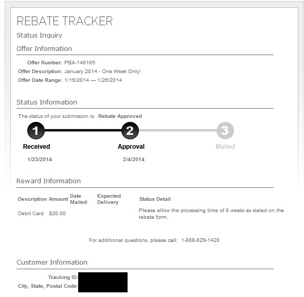Rebate Tracker status inquiry document