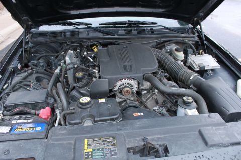 2005 Ford Crown Victoria - Engine bay of a 2005 Ford Crown Victoria, showing the V8 engine and associated components.