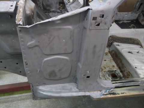 1967 Ford Mustang - Interior view of a 1967 Ford Mustang body shell undergoing restoration.