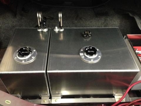 1992 Ford Crown Victoria - Two custom aluminum fuel tanks are installed in the trunk of a vehicle.